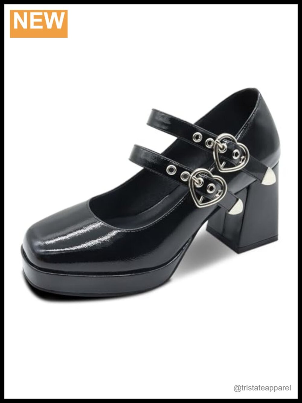 PU Patent Leather Square Toe Mary Jane Platform Chunky Heels